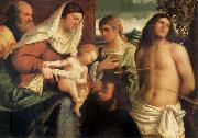 Sebastiano del Piombo The Sacred Family with Holy Catalina, San Sebastian and an owner.the Holy oil painting